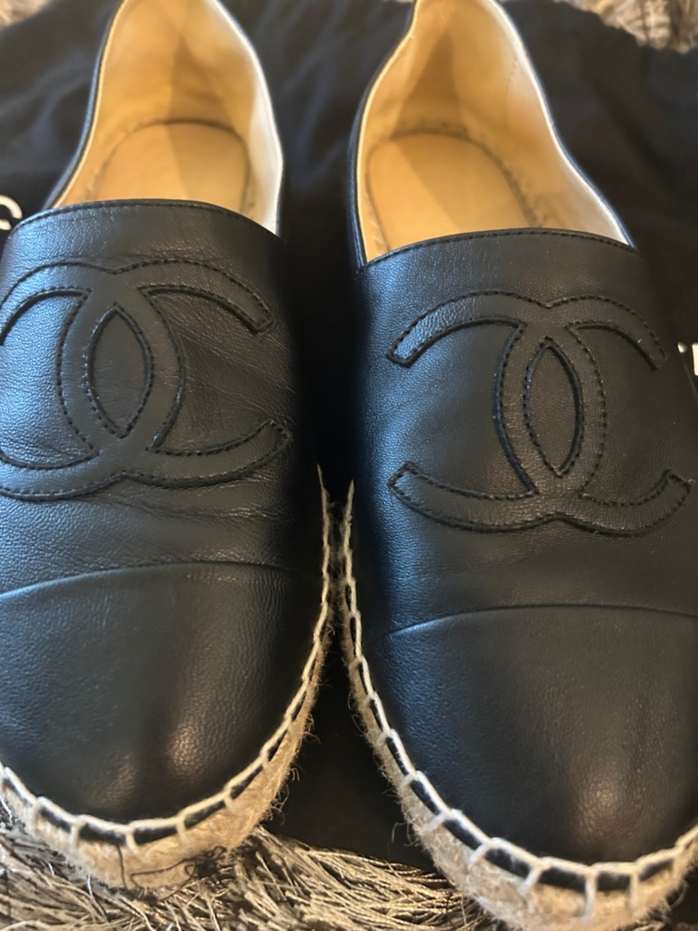 CHANEL Black Leather CC Espadrille Slip-Ons - Picture 3 of 7